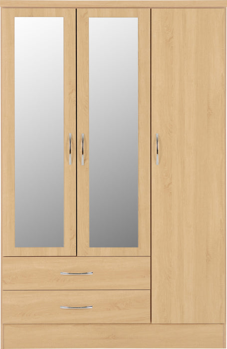 Nevada 3 Door 2 Drawer Mirrored Wardrobe – Sonoma Oak Effect