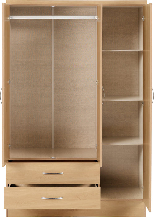 Nevada 3 Door 2 Drawer Mirrored Wardrobe – Sonoma Oak Effect