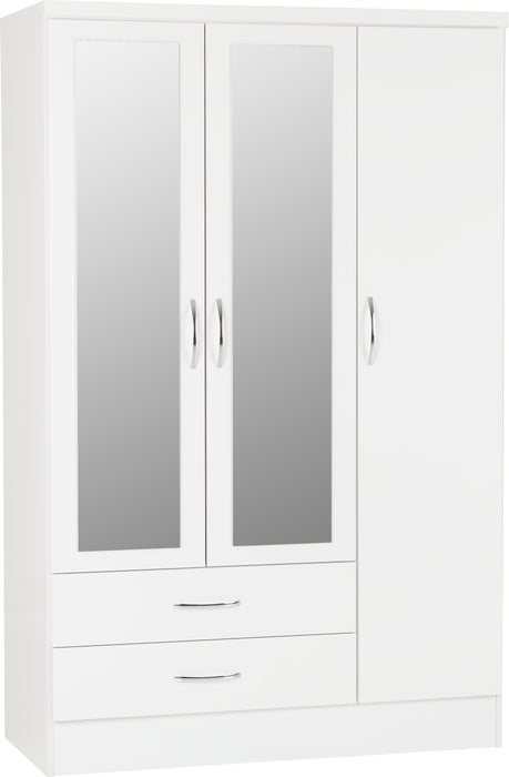 Nevada 3 Door 2 Drawer Mirrored Wardrobe – White Gloss