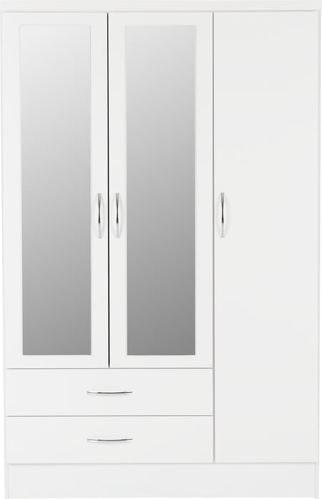 Nevada 3 Door 2 Drawer Mirrored Wardrobe – White Gloss