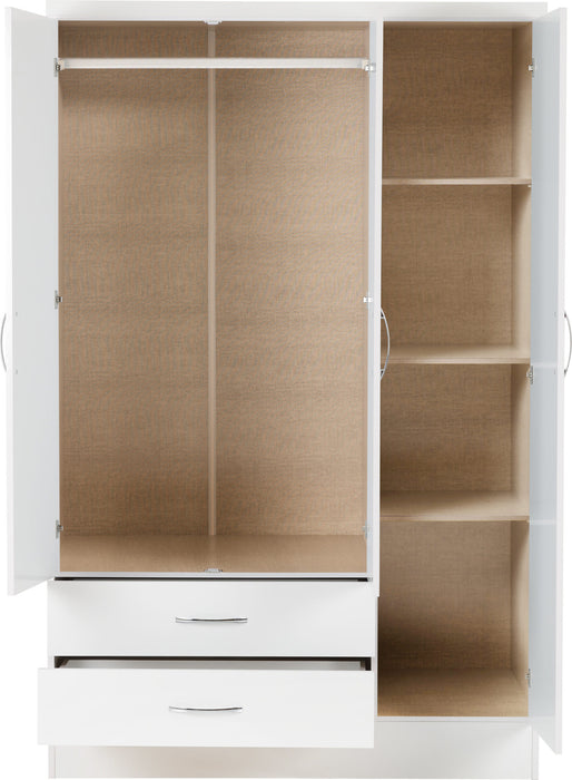 Nevada 3 Door 2 Drawer Mirrored Wardrobe – White Gloss
