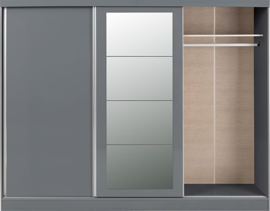 Nevada 3 Door Sliding Wardrobe – Grey Gloss