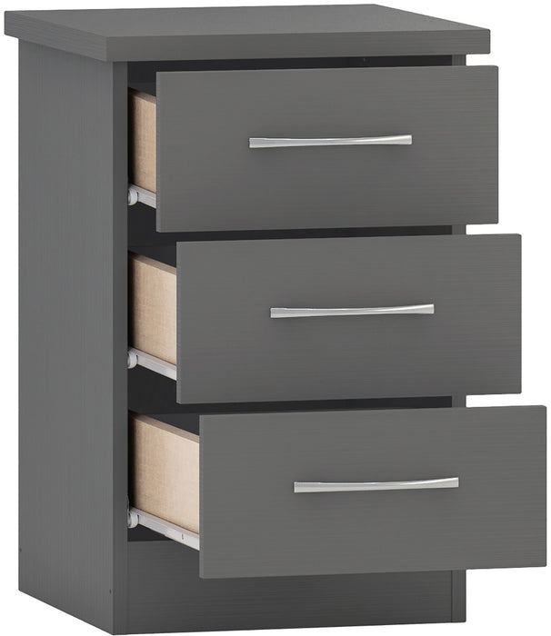 Nevada 3 Drawer Bedside Table – 3D Effect Grey