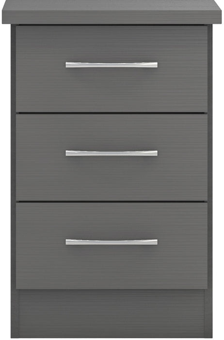 Nevada 3 Drawer Bedside Table – 3D Effect Grey