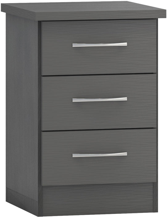 Nevada 3 Drawer Bedside Table – 3D Effect Grey