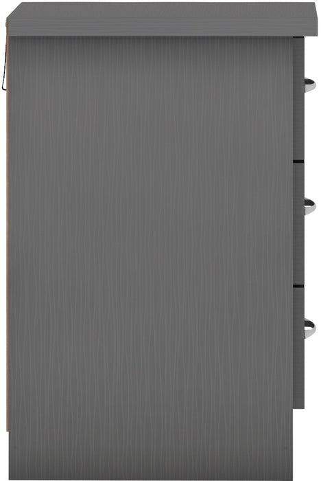 Nevada 3 Drawer Bedside Table – 3D Effect Grey