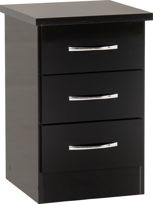 Nevada 3 Drawer Bedside Table - Black Gloss