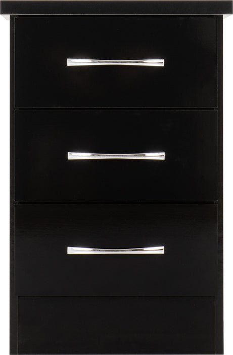 Nevada 3 Drawer Bedside Table - Black Gloss