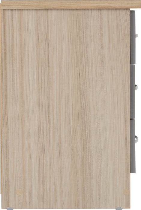 Nevada 3 Drawer Bedside Table – Grey Gloss/Light Oak Effect Veneer