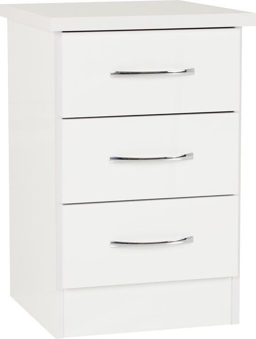 Nevada 3 Drawer Bedside Table – White Gloss