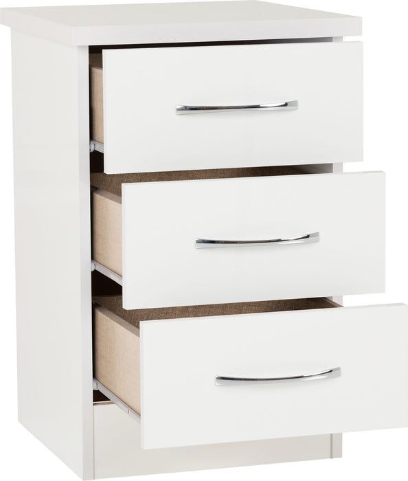 Nevada 3 Drawer Bedside Table – White Gloss