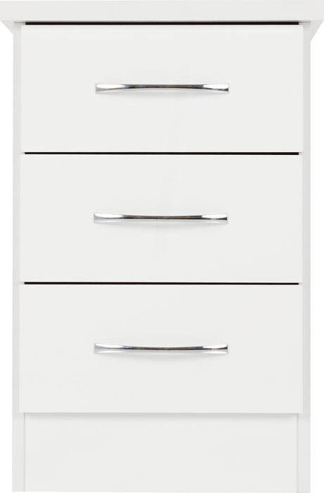 Nevada 3 Drawer Bedside Table – White Gloss
