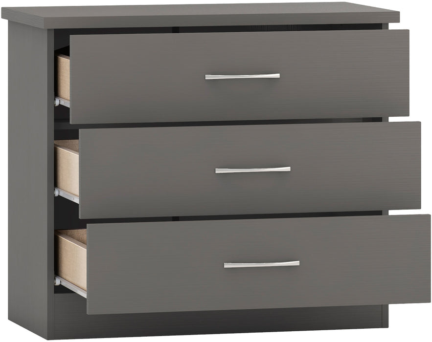 Nevada 3 Drawer Chest – 3D Effect Grey