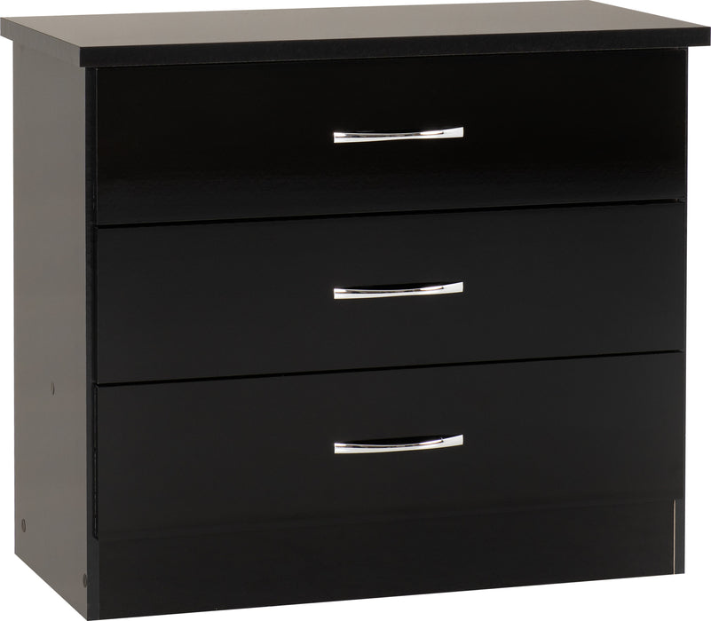 Nevada 3 Drawer Chest - Black gloss