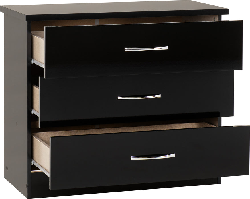 Nevada 3 Drawer Chest - Black gloss