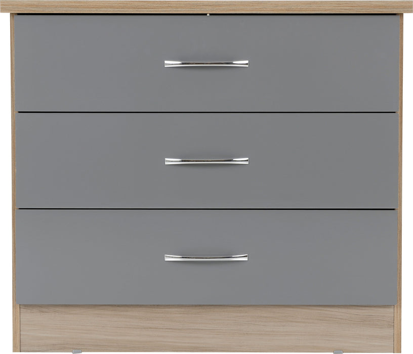 Nevada 3 Drawer Chest - Grey Gloss / Light Oak Veneer