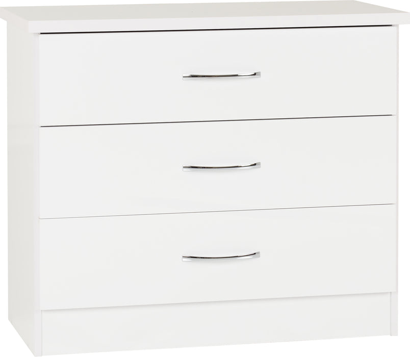 Nevada 3 Drawer Chest – White Gloss