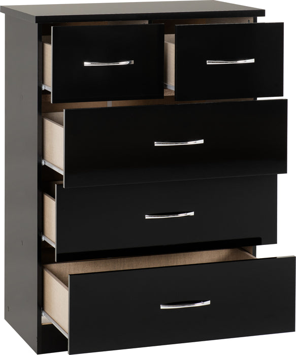 Nevada 3+2 Drawer Chest – Black Gloss