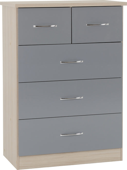 Nevada 2 Door 1 Drawer Wardrobe Bedroom Set - Grey Gloss/ Light oak