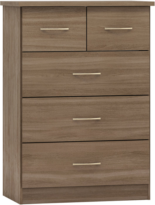 Nevada 3+2 Drawer Chest – Rustic Oak Effect