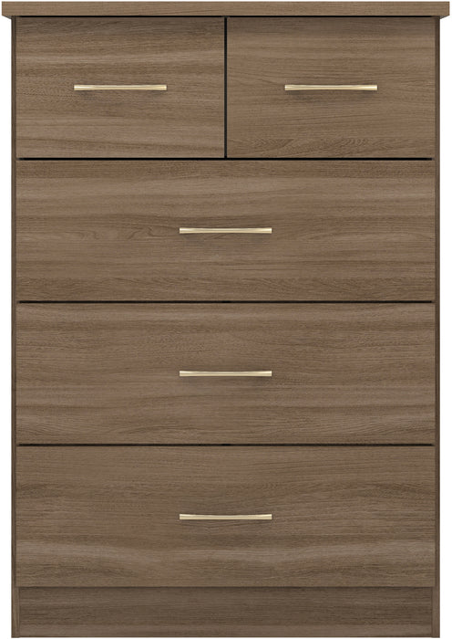 Nevada 3+2 Drawer Chest – Rustic Oak Effect