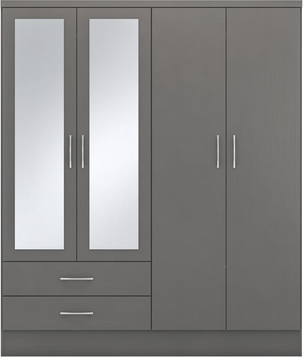 Nevada 4 Door 2 Drawer Mirrored Wardrobe – 3D Effect Grey