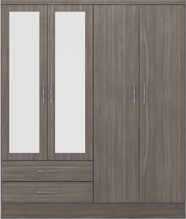 Nevada 4 Door 2 Drawer Mirrored Wardrobe – Black Wood Grain