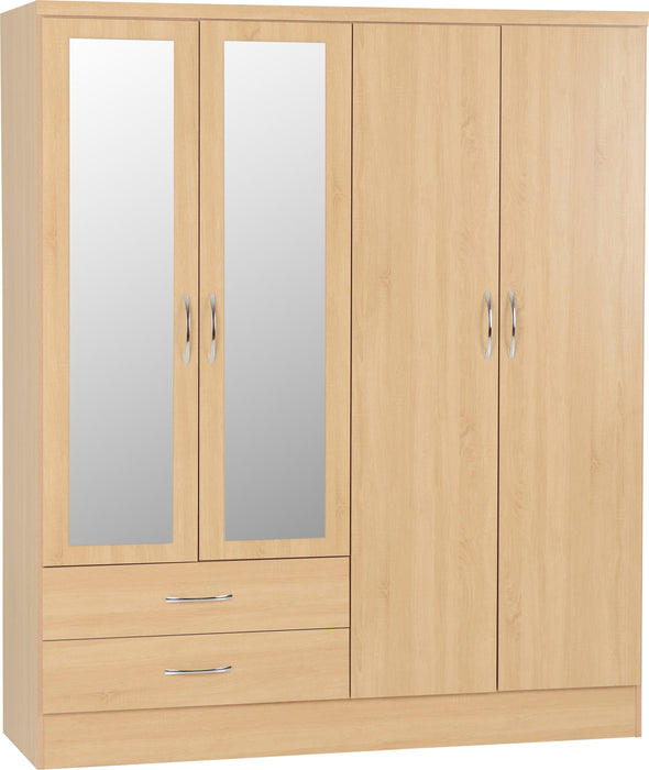 Nevada 4 Door 2 Drawer Mirrored Wardrobe – Sonoma Oak Effect