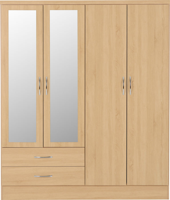 Nevada 4 Door 2 Drawer Mirrored Wardrobe – Sonoma Oak Effect