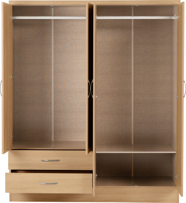 Nevada 4 Door 2 Drawer Mirrored Wardrobe – Sonoma Oak Effect