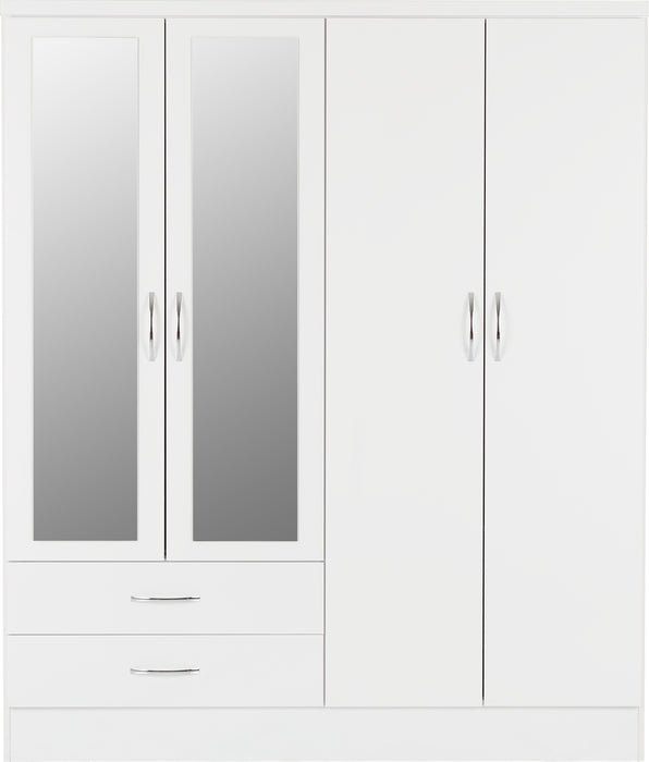 Nevada 4 Door 2 Drawer Mirrored Wardrobe – White Gloss