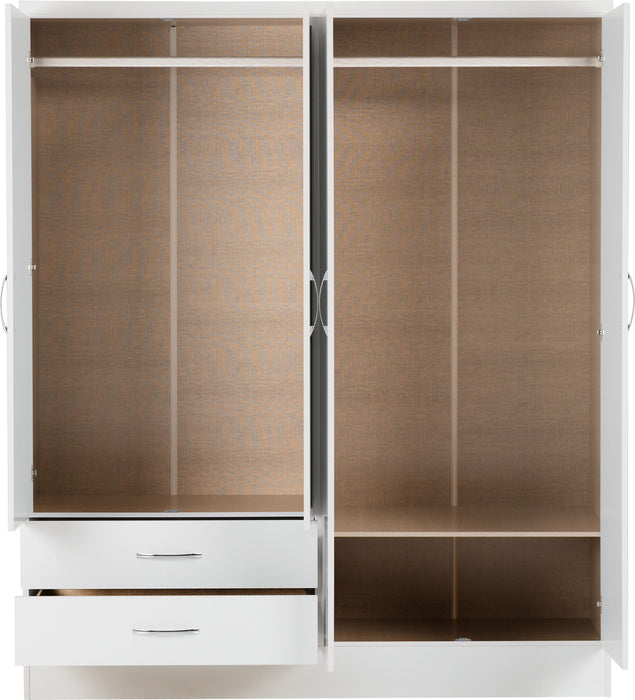 Nevada 4 Door 2 Drawer Mirrored Wardrobe – White Gloss
