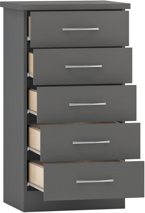 Nevada 5 Drawer Narrow Chest – 3D Effect Grey