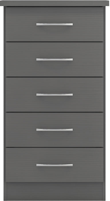 Nevada 5 Drawer Narrow Chest – 3D Effect Grey