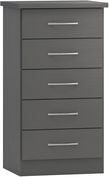 Nevada 5 Drawer Narrow Chest – 3D Effect Grey