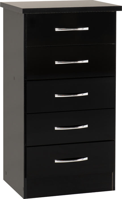 Nevada 5 Drawer Narrow Chest – Black Gloss