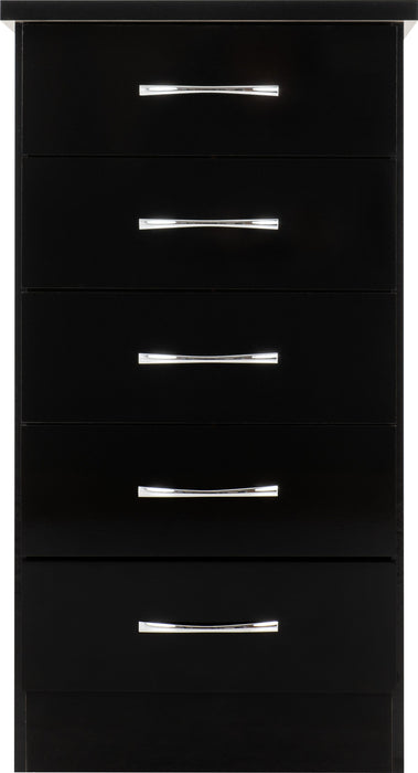 Nevada 5 Drawer Narrow Chest – Black Gloss