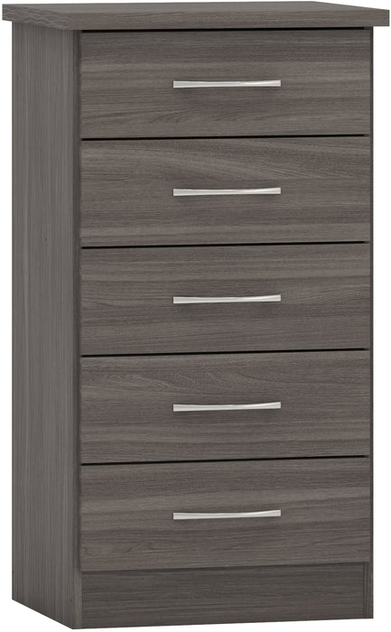 Nevada 5 Drawer Narrow Chest – Black Wood Grain
