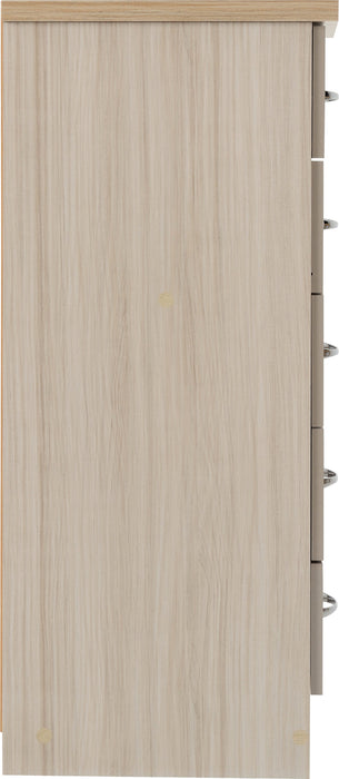 Nevada 5 Drawer Narrow Chest – Oyster Gloss / Light Oak Effect Veneer