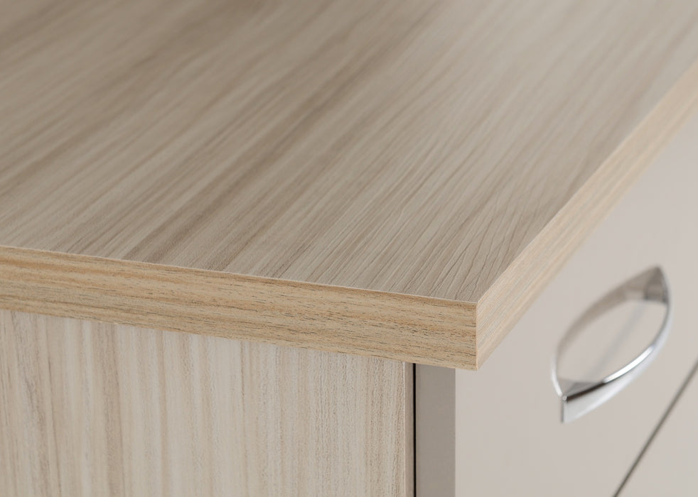 Nevada 5 Drawer Narrow Chest – Oyster Gloss / Light Oak Effect Veneer