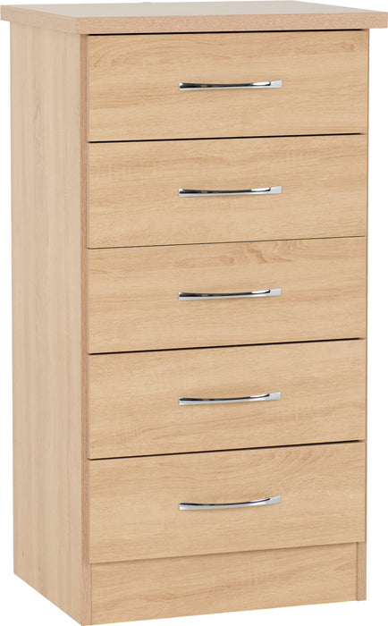 Nevada 5 Drawer Narrow Chest - Sonoma Oak Effect