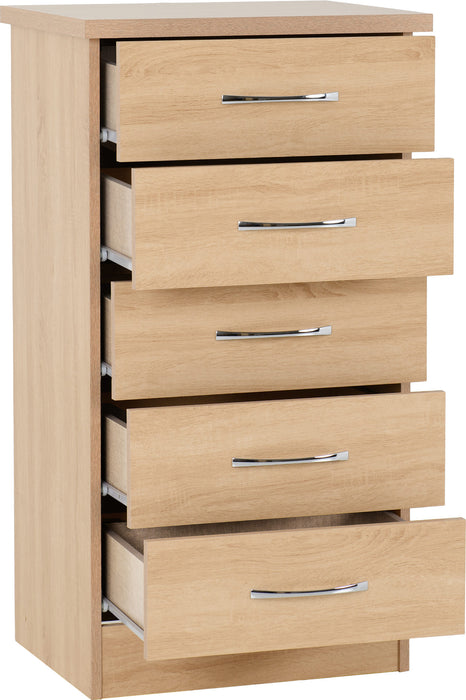 Nevada 5 Drawer Narrow Chest - Sonoma Oak Effect