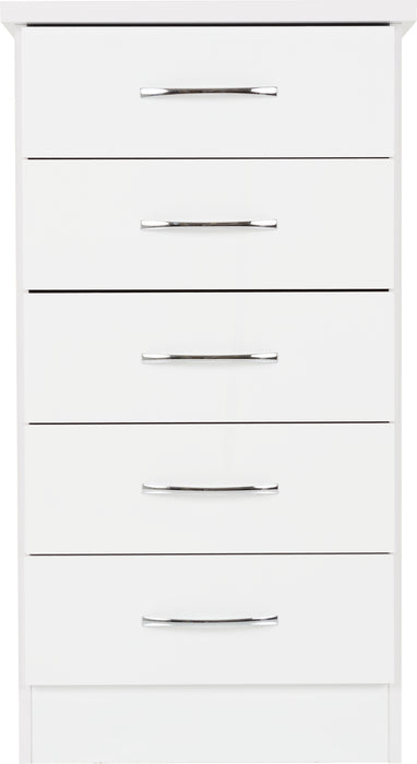 Nevada 5 Drawer Narrow Chest – White Gloss