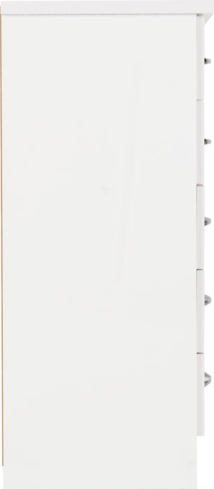 Nevada 5 Drawer Narrow Chest – White Gloss