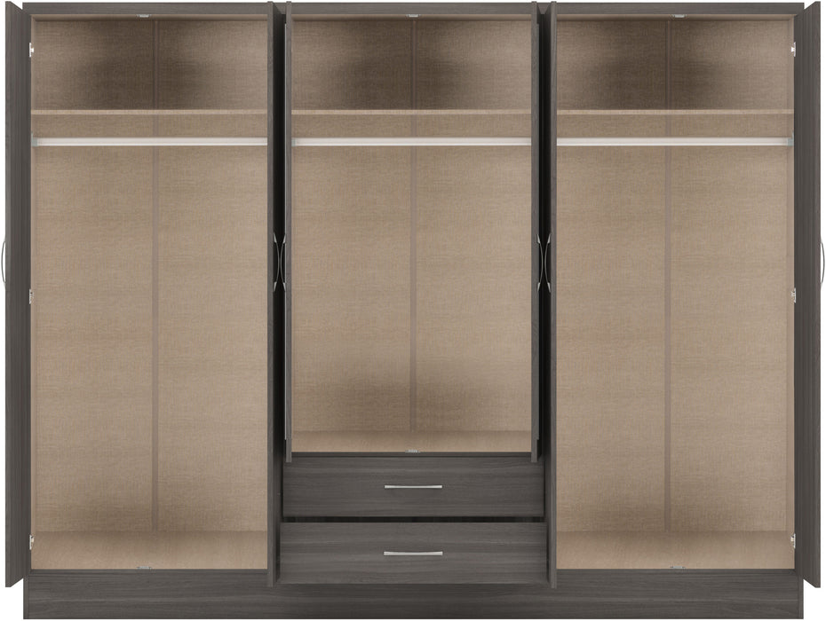 Nevada 6 Door 2 Drawer Mirrored Wardrobe – Black Wood Grain