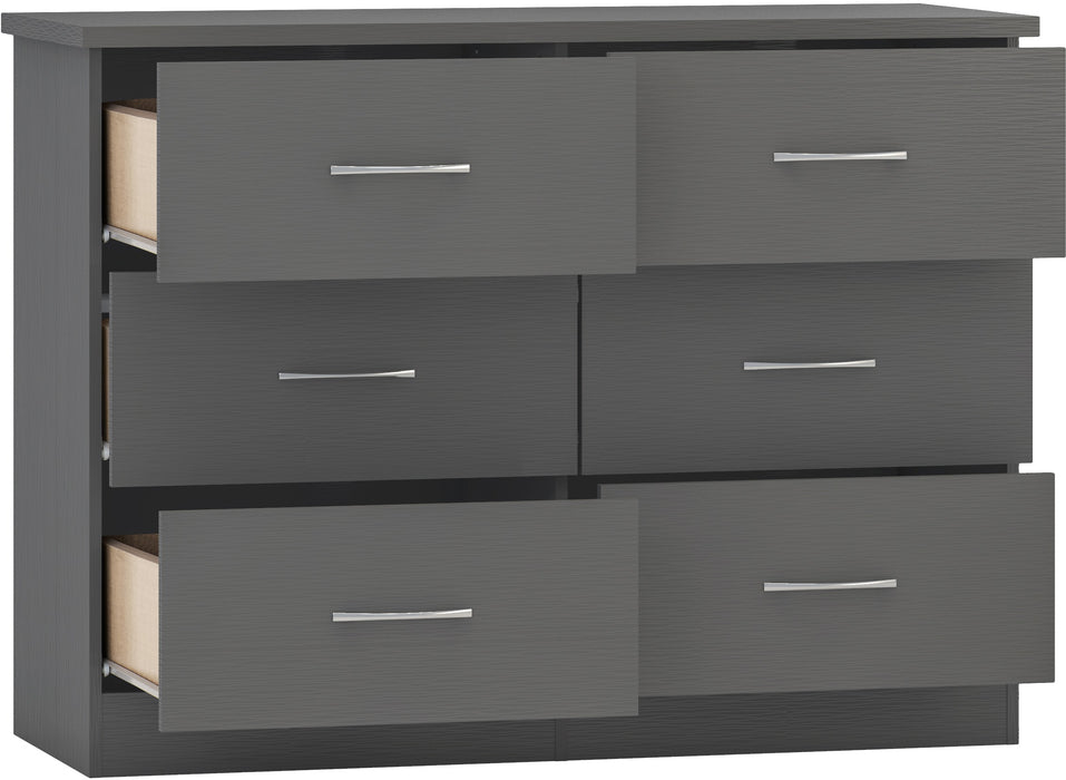 Nevada 6 Drawer Chest – 3D Effect Grey
