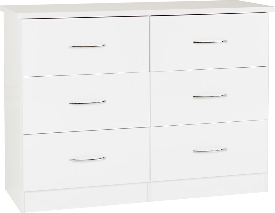 Nevada 6 Drawer Chest - White Gloss
