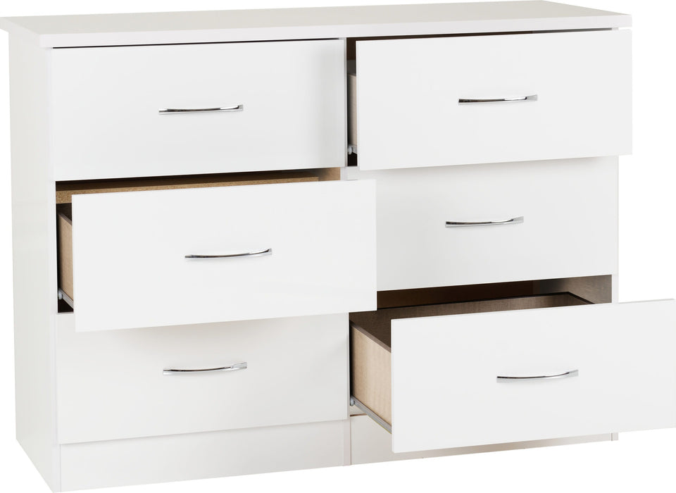 Nevada 6 Drawer Chest - White Gloss