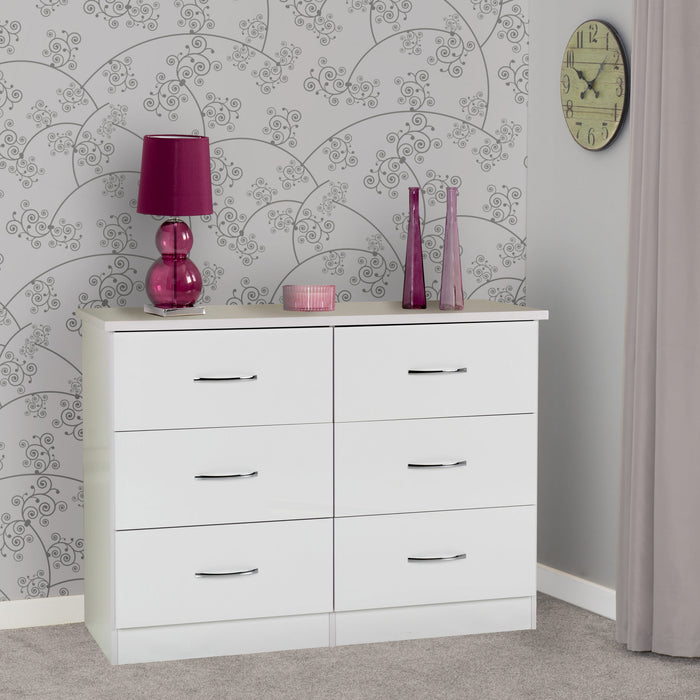 Nevada 6 Drawer Chest - White Gloss