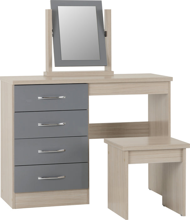 Nevada 4 Drawer Dressing Table Set – Grey Gloss / Light Oak Effect Veneer